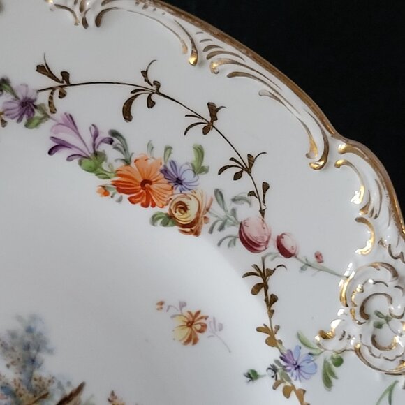 Antique Meissen Plate Courting Couple Romantic Scene Floral Design 8.75" - Picture 5 of 9